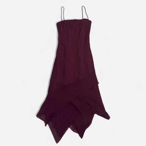 NWT VTG 90s Laundry by Shelli Segal Burgundy Red Beaded Silk Fairy Midi Dress - Picture 5 of 8